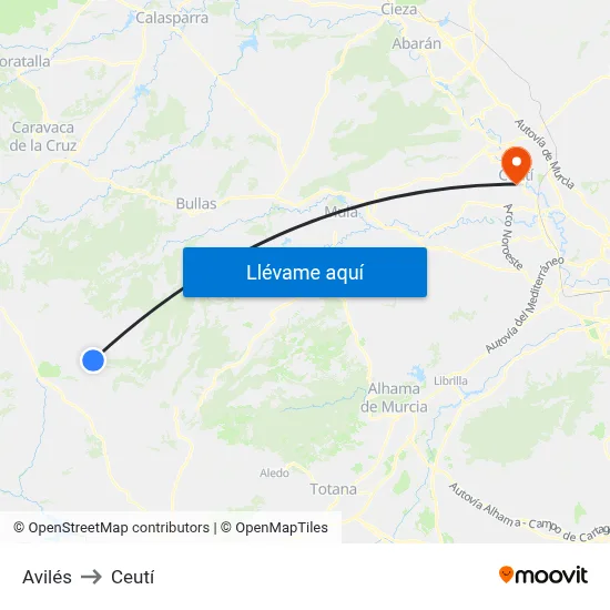 Avilés to Ceutí map