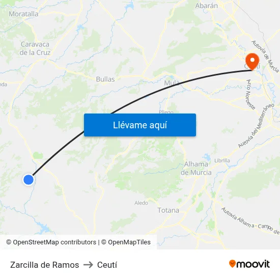 Zarcilla de Ramos to Ceutí map