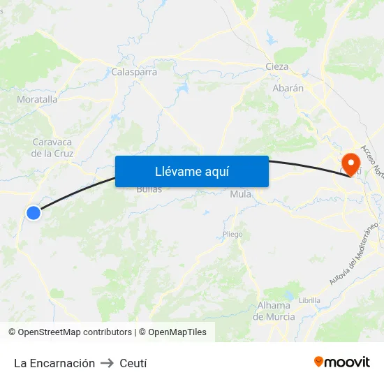 La Encarnación to Ceutí map