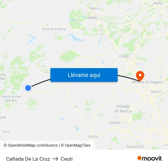 Cañada De La Cruz to Ceutí map