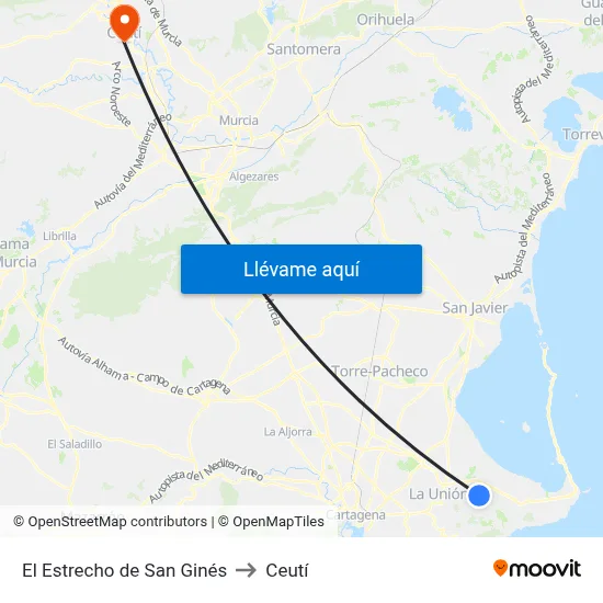 El Estrecho de San Ginés to Ceutí map