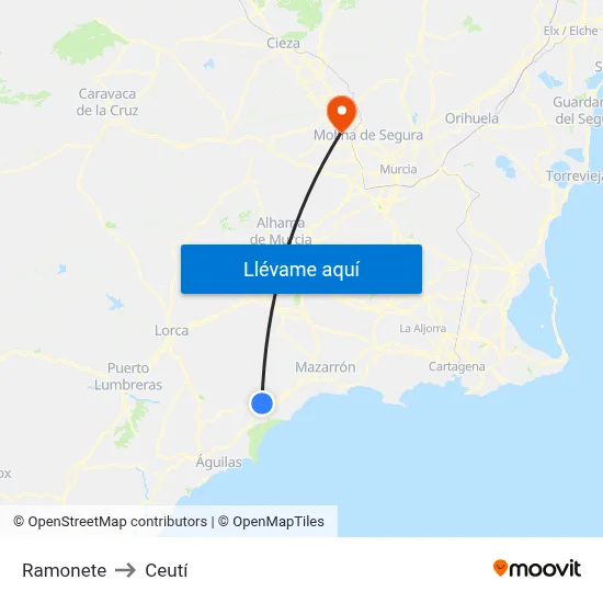Ramonete to Ceutí map