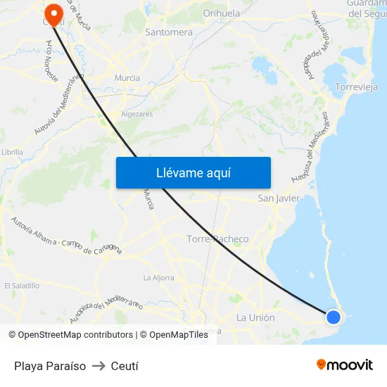 Playa Paraíso to Ceutí map