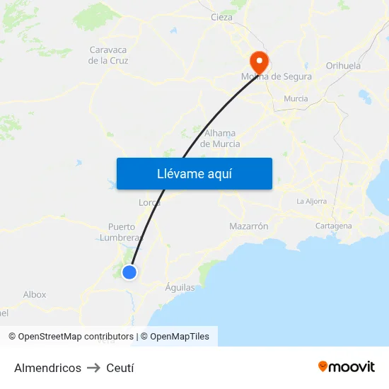 Almendricos to Ceutí map