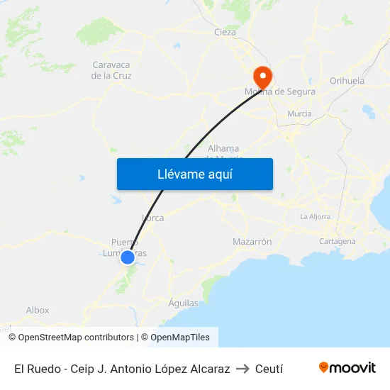 El Ruedo - Ceip J. Antonio López Alcaraz to Ceutí map