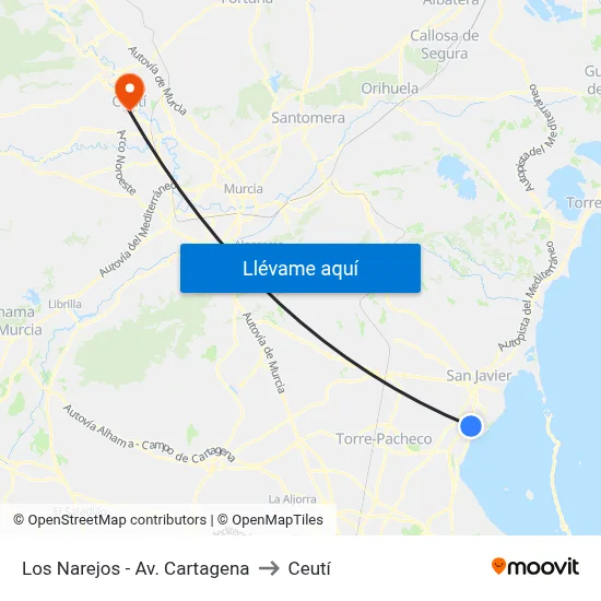 Los Narejos - Av. Cartagena to Ceutí map