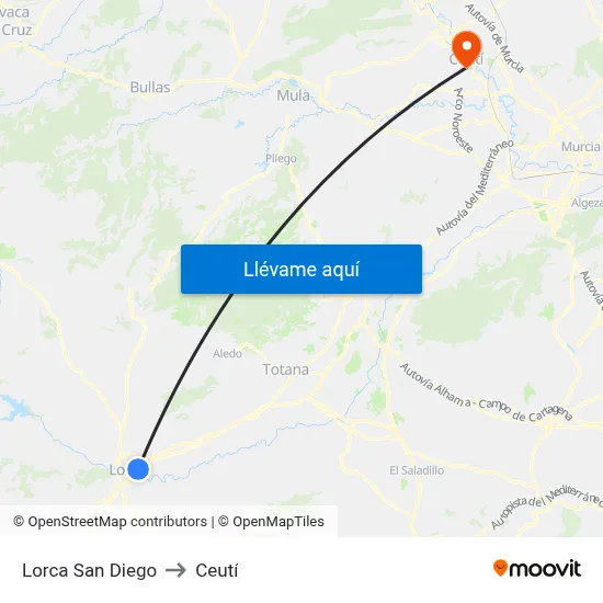 Lorca San Diego to Ceutí map