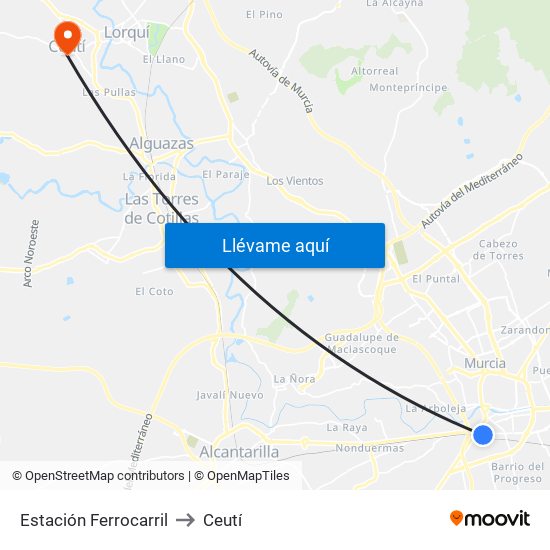 Estación Ferrocarril to Ceutí map