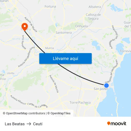 Las Beatas to Ceutí map