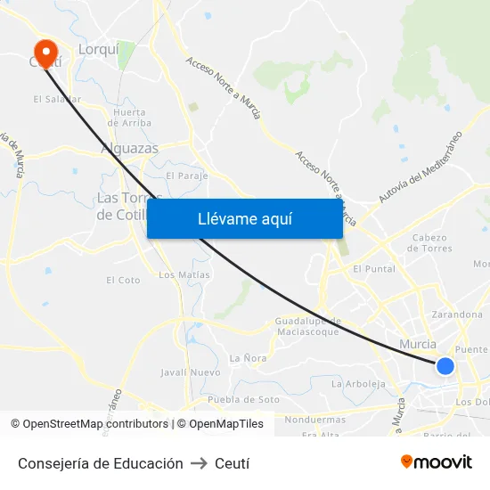 Consejería de Educación to Ceutí map