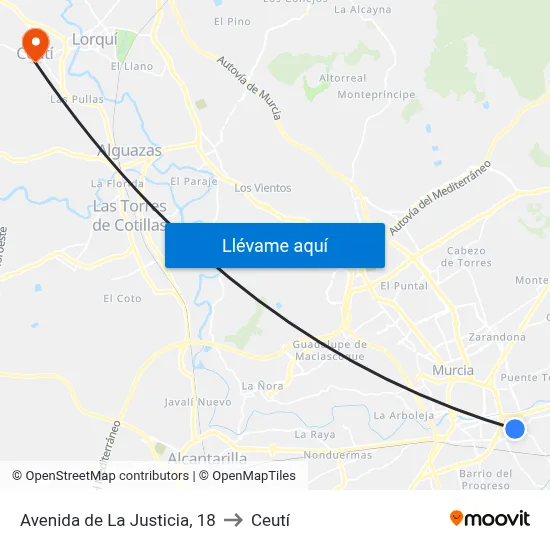 Avenida de La Justicia, 18 to Ceutí map