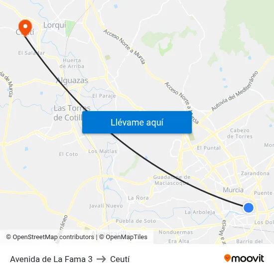 Avenida de La Fama 3 to Ceutí map