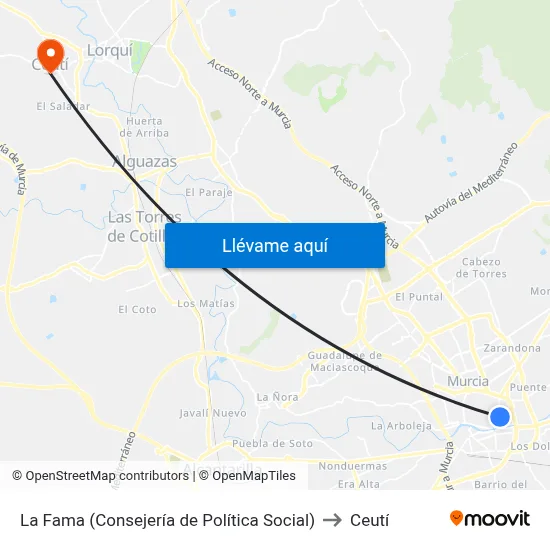 La Fama (Consejería de Política Social) to Ceutí map