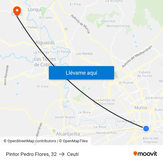 Pintor Pedro Flores, 32 to Ceutí map