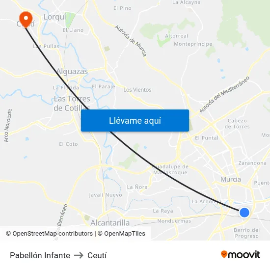 Pabellón Infante to Ceutí map