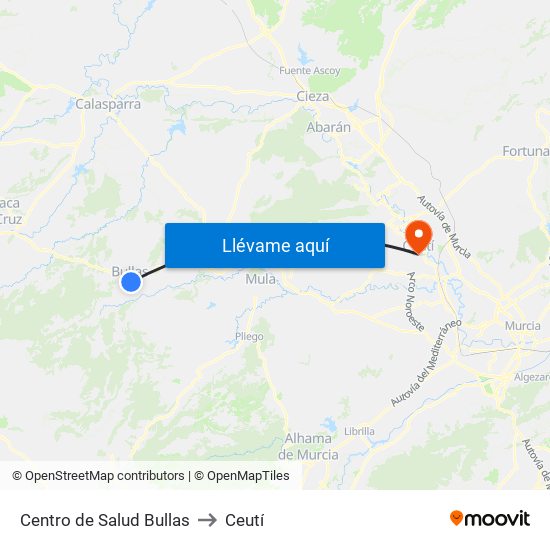 Centro de Salud Bullas to Ceutí map