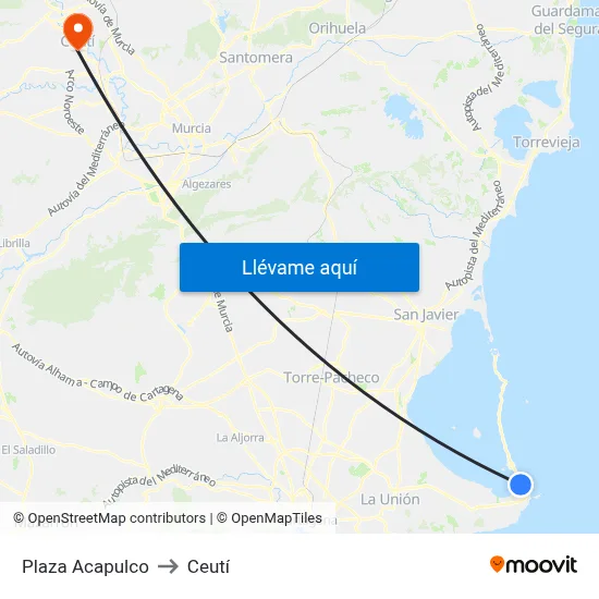 Plaza Acapulco to Ceutí map