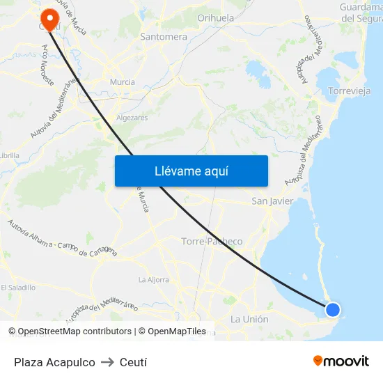 Plaza Acapulco to Ceutí map