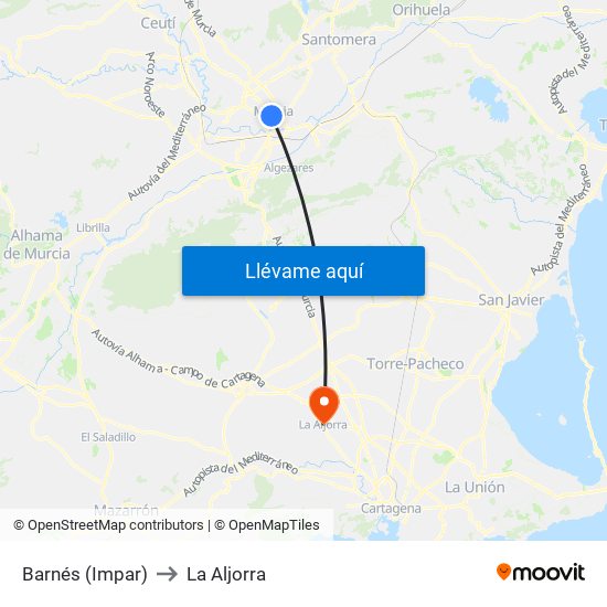 Barnés (Impar) to La Aljorra map