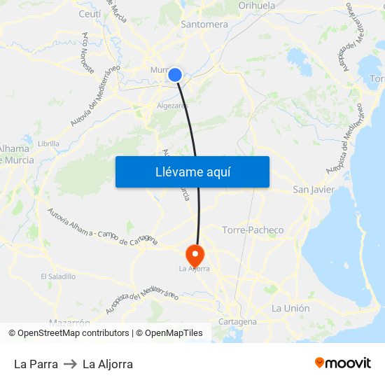 La Parra to La Aljorra map