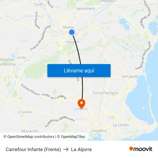 Carrefour Infante (Frente) to La Aljorra map