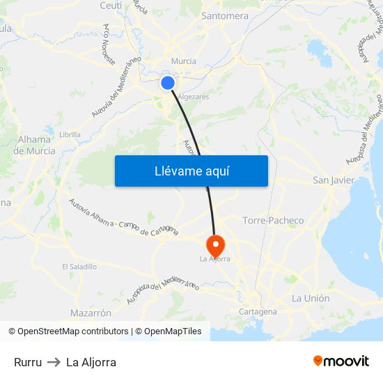 Rurru to La Aljorra map