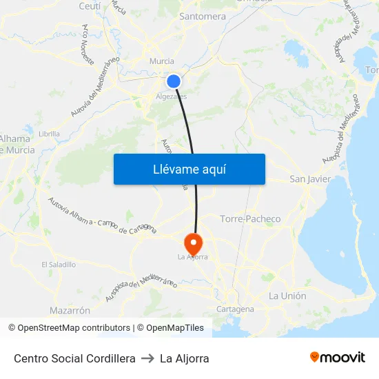 Centro Social Cordillera to La Aljorra map