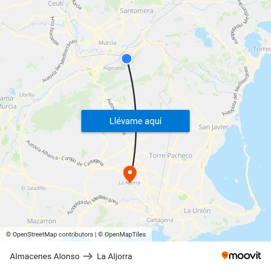 Almacenes Alonso to La Aljorra map