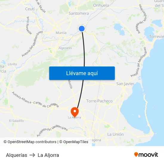 Alquerías to La Aljorra map