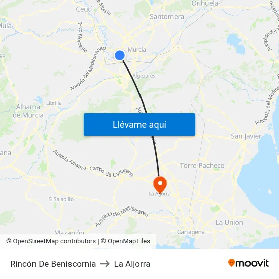 Rincón De Beniscornia to La Aljorra map