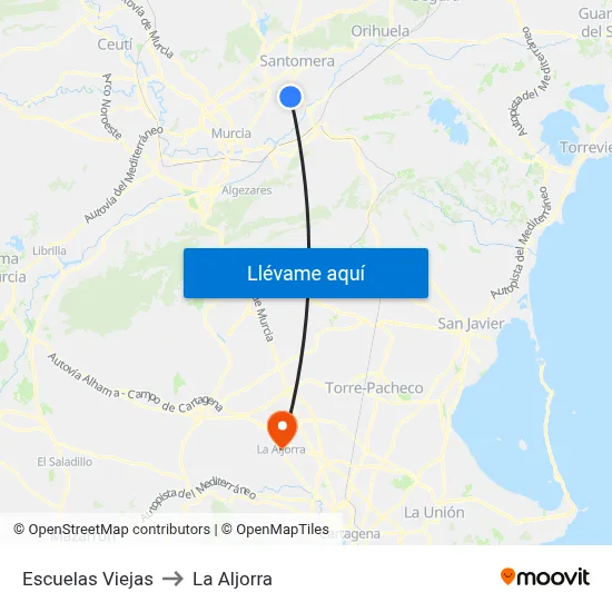 Escuelas Viejas to La Aljorra map