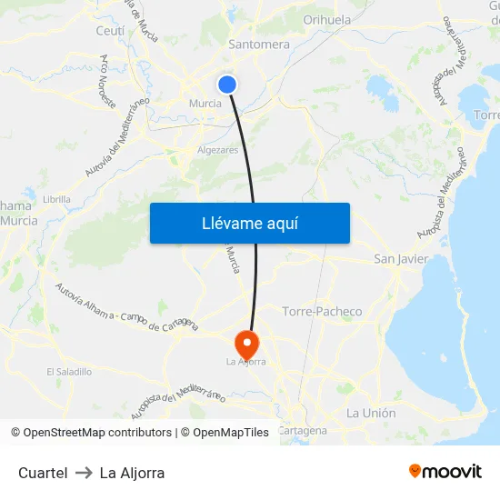 Cuartel to La Aljorra map