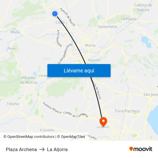 Plaza Archena to La Aljorra map