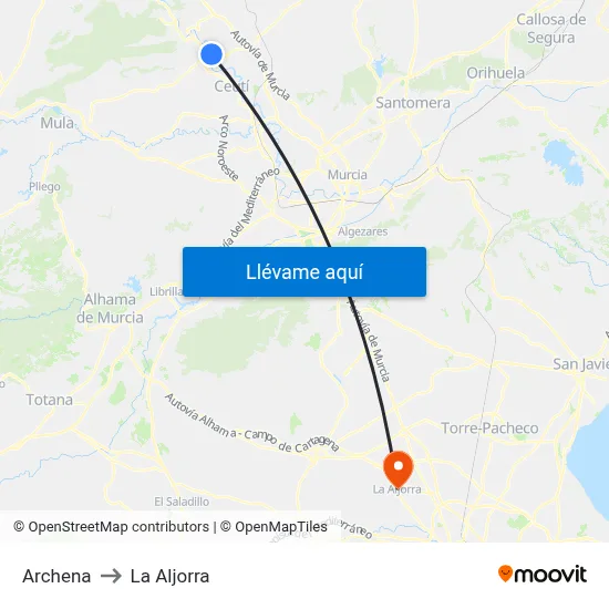 Archena to La Aljorra map