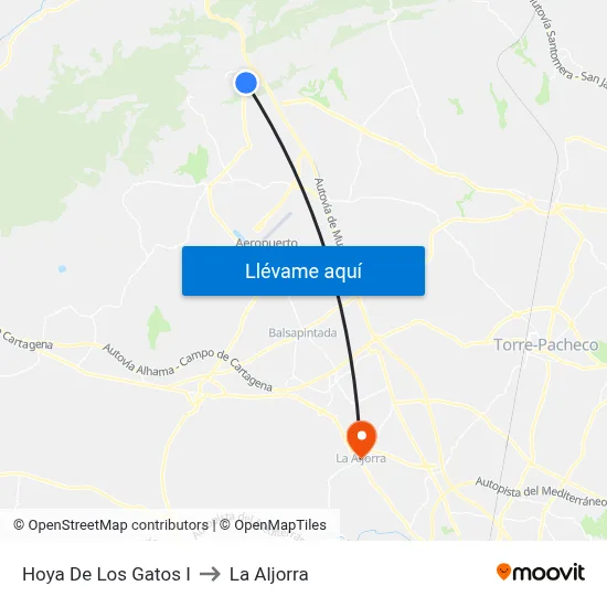 Hoya De Los Gatos I to La Aljorra map