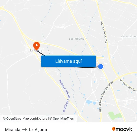 Miranda to La Aljorra map
