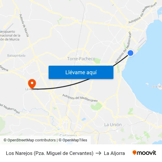 Los Narejos (Pza. Miguel de Cervantes) to La Aljorra map