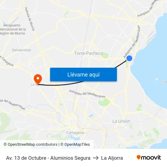 Av. 13 de Octubre - Aluminios Segura to La Aljorra map