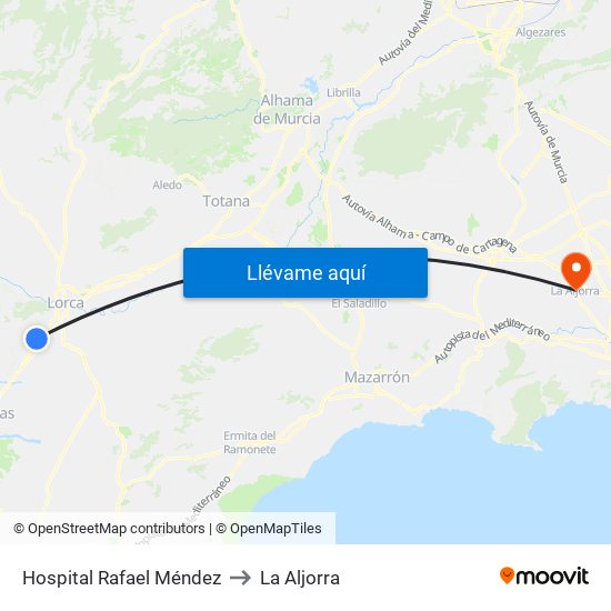 Hospital Rafael Méndez to La Aljorra map