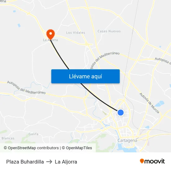 Plaza Buhardilla to La Aljorra map
