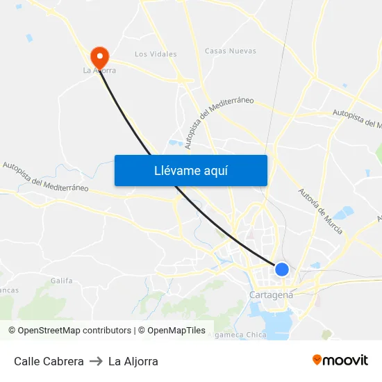 Calle Cabrera to La Aljorra map