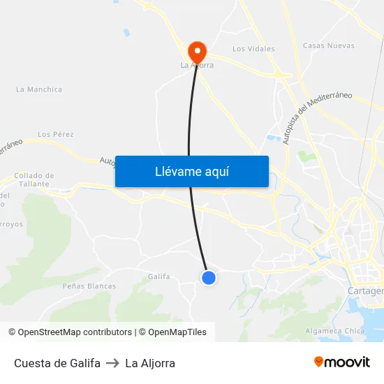 Cuesta de Galifa to La Aljorra map