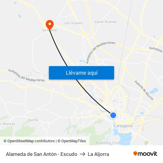 Alameda de San Antón - Escudo to La Aljorra map