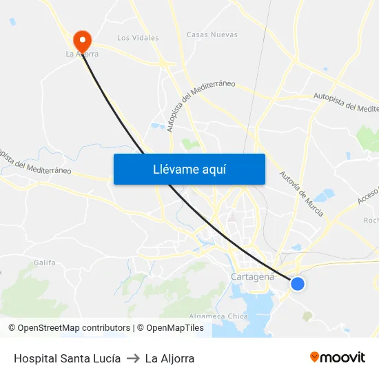Hospital Santa Lucía to La Aljorra map