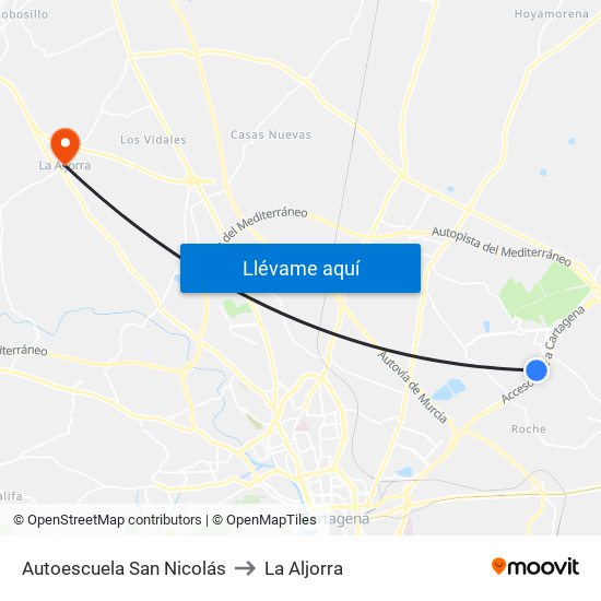 Autoescuela San Nicolás to La Aljorra map