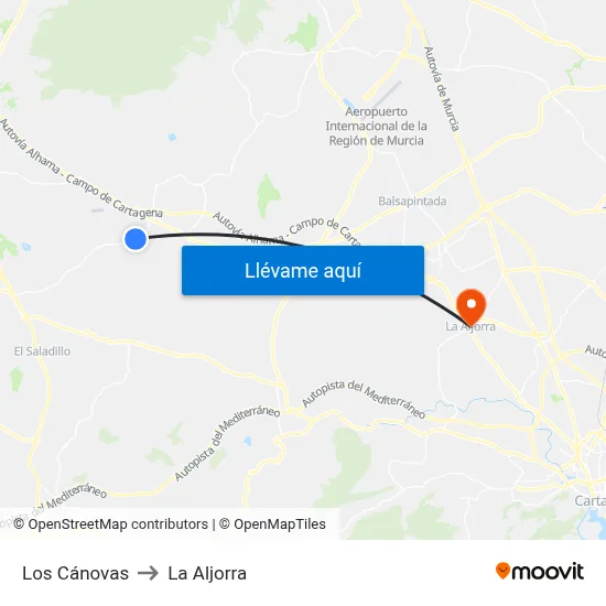 Los Cánovas to La Aljorra map