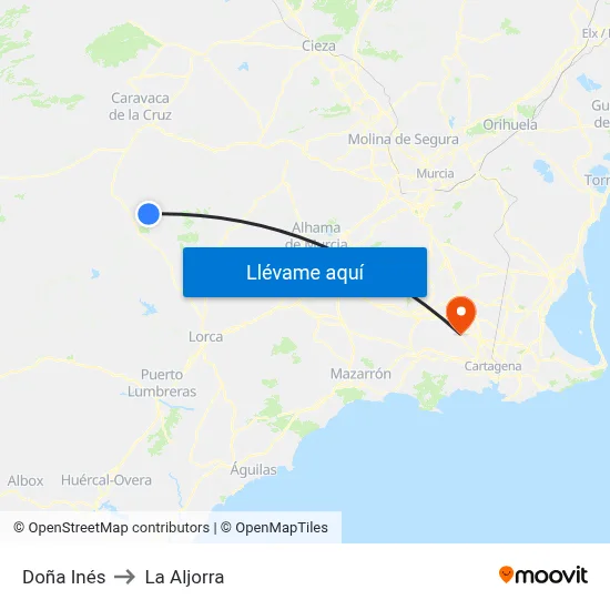 Doña Inés to La Aljorra map