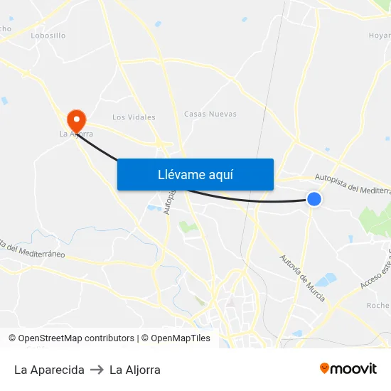 La Aparecida to La Aljorra map
