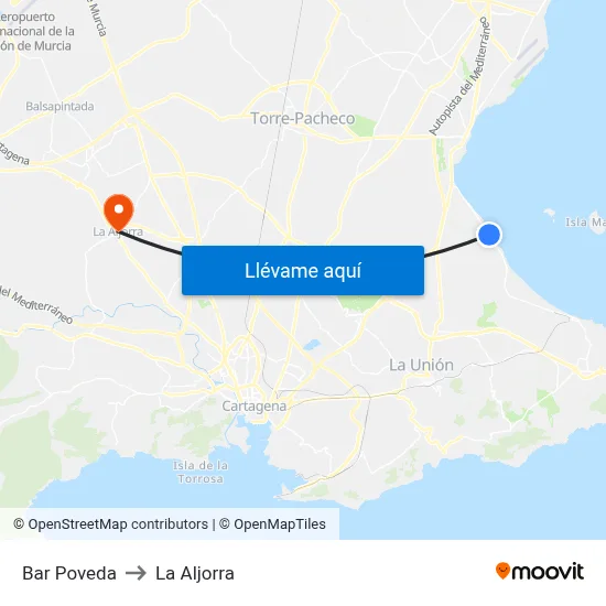 Bar Poveda to La Aljorra map