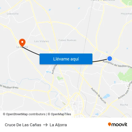Cruce De Las Cañas to La Aljorra map